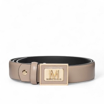 MARC ELLIS - Ceinture en cuir véritable avec plaque logo en métal