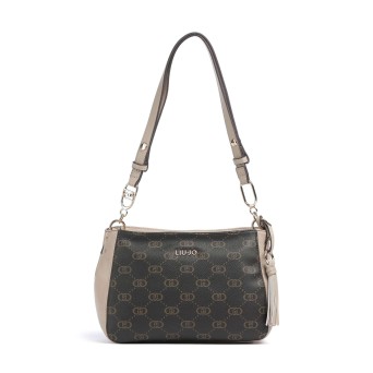 LIU JO - Faux leather shoulder bag with all over monogram logo