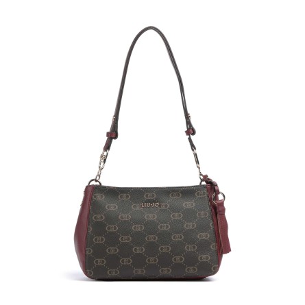 LIU JO - Faux leather shoulder bag with all over monogram logo