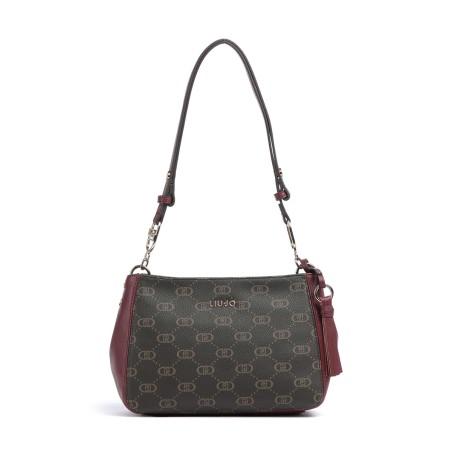 LIU JO - Faux leather shoulder bag with all over monogram logo