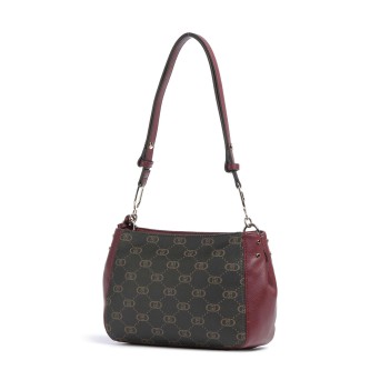 LIU JO - Faux leather shoulder bag with all over monogram logo 2
