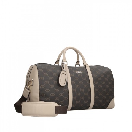 LIU JO - Faux leather duffle bag with all over monogram logo