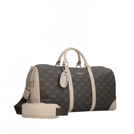 LIU JO - Faux leather duffle bag with all over monogram logo