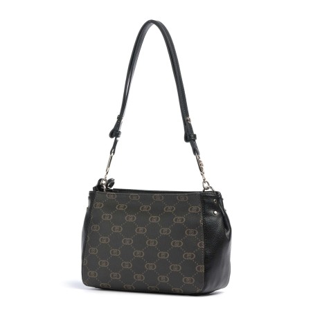 LIU JO - Faux leather shoulder bag with all over monogram logo