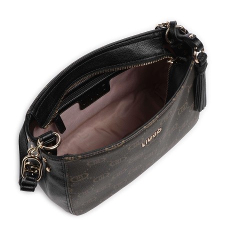 LIU JO - Faux leather shoulder bag with all over monogram logo