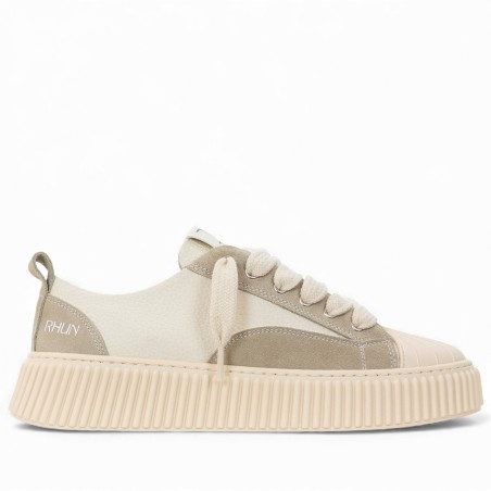 RHUN - Baskets 2027 Treble Beige Cuir Grain