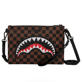 SPRAYGROUND - Pochette Shark Check Brown Crossbody