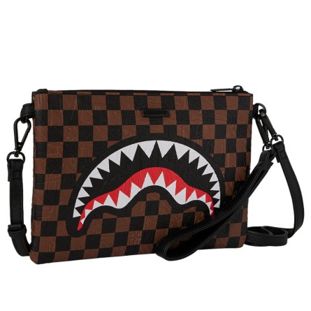 SPRAYGROUND - Shark Check Brown Crossbody Clutch Bag - Couleur: Marron,Taille: TU
