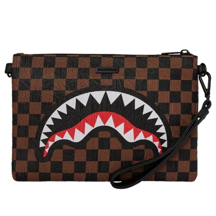 SPRAYGROUND - Pochette Shark Check Brown Crossbody