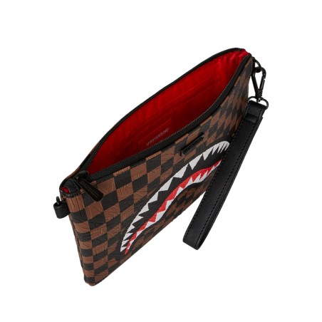 SPRAYGROUND - Shark Check Brown Crossbody Clutch Bag