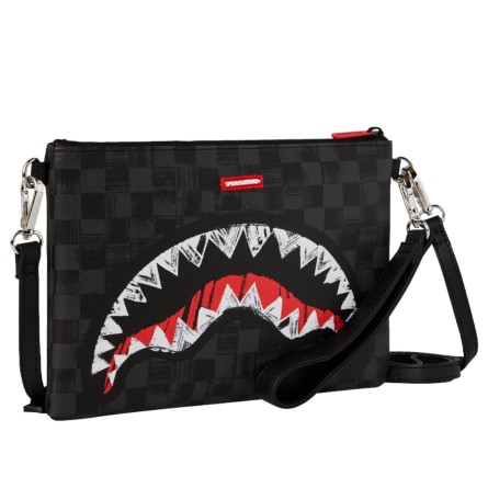 SPRAYGROUND - Graffiti Check Shark Crossbody Clutch Tasche