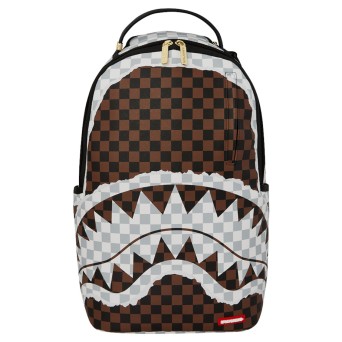 SPRAYGROUND - Mochila de cuadros divididos de tiburón marrón y blanco