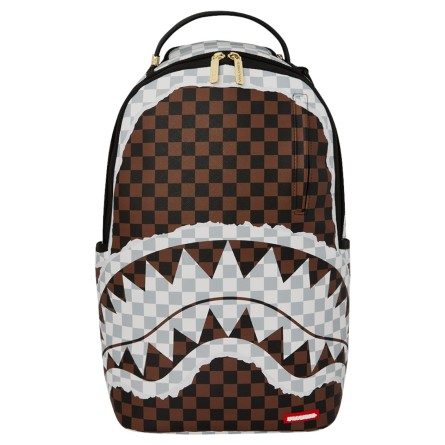 SPRAYGROUND - Mochila de cuadros divididos de tiburón marrón y blanco