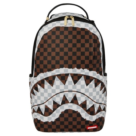 SPRAYGROUND - Mochila de cuadros divididos de tiburón marrón y blanco