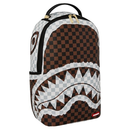 SPRAYGROUND - Sac à dos à carreaux marron et blanc en forme de requin