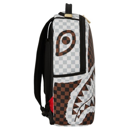 SPRAYGROUND - Mochila de cuadros divididos de tiburón marrón y blanco