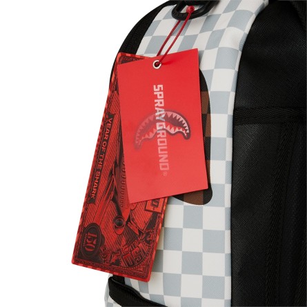 SPRAYGROUND - Mochila de cuadros divididos de tiburón marrón y blanco