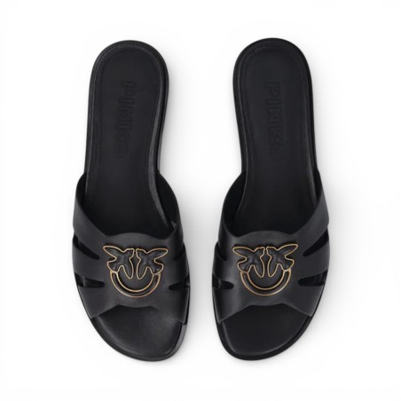 PINKO - Pantoufles en cuir avec logo Love Birds