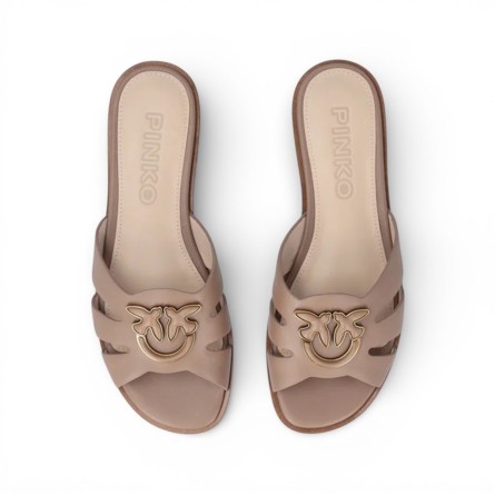 PINKO - Ciabatta in pelle con logo Love Birds