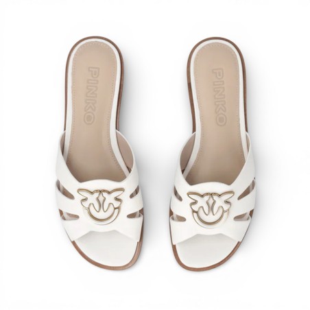 PINKO - Ciabatta in pelle con logo Love Birds