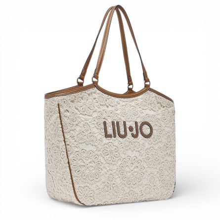 LIU JO - Borsa tote in raso con logo lettering