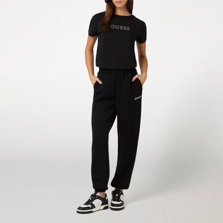 GUESS - T-shirt con logo in strass