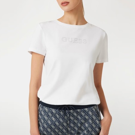 GUESS - T-shirt con logo in strass