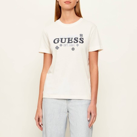 GUESS - Camiseta de algodón con logotipo