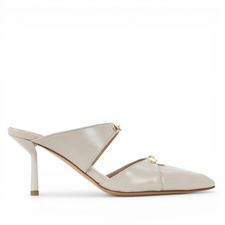 WO MILANO - Glossy leather sabot with ornamental accessories