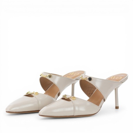 WO MILANO - Glossy leather sabot with ornamental accessories