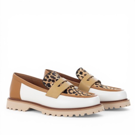 THE GIVER - Mocassino in pelle multicolore e cavallino leopardato
