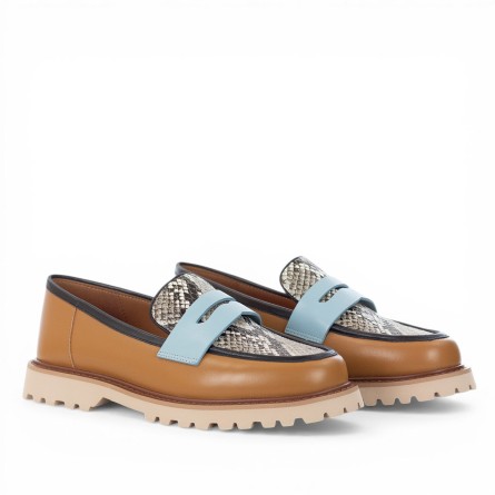 THE GIVER - Mocassino in pelle multicolore e stampa pitonata - Couleur: Marron,Taille: 36