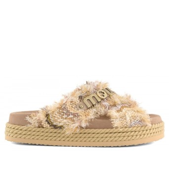 MOU - Sandal Criss-Cross mit Metallic-Nähten