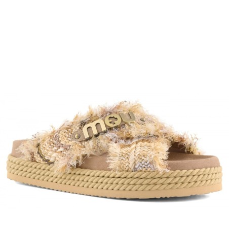 MOU - Sandal Criss-Cross mit Metallic-Nähten