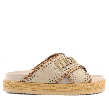 MOU - Sandal Criss-Cross mit Metallic-Nähten