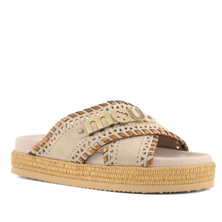 MOU - Sandal Criss-Cross with metallic stitching